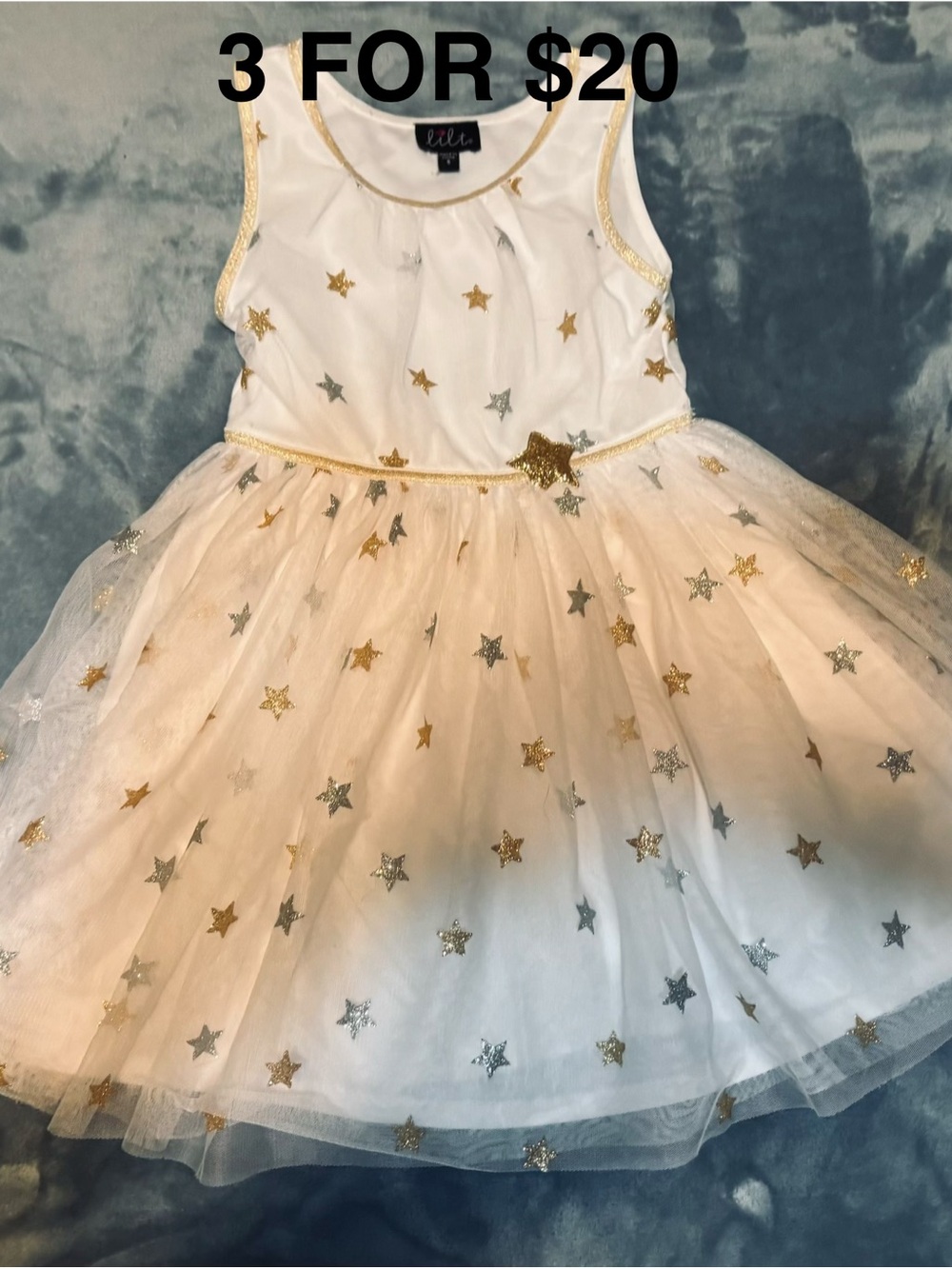 Girls Size 5 Lilt Tulle Gold and Silver Star Dress
